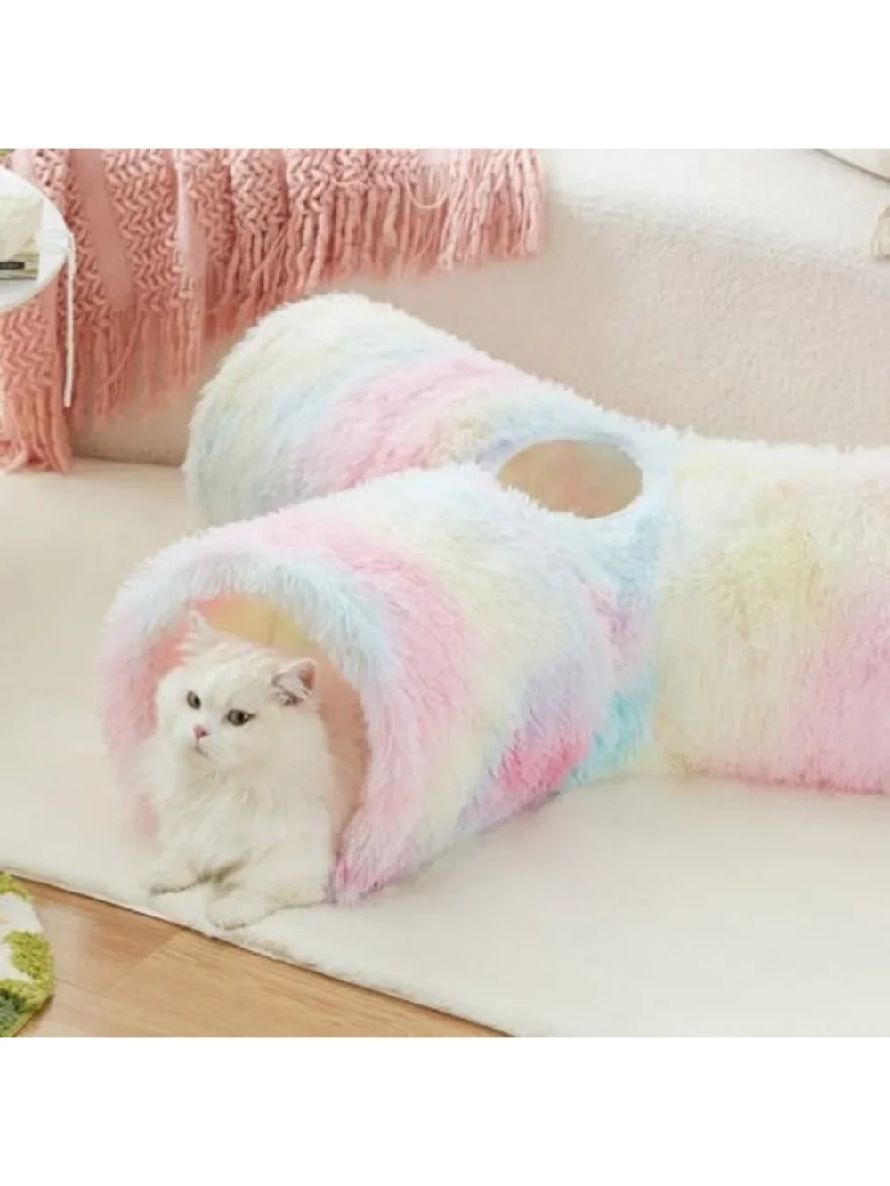 3-Way Collapsible Plush Cat Tunnel - Fun Indoor Toy for Kittens & Small Pets